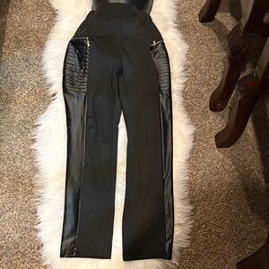 CBR Black Straight-Leg Pants with Faux-Leather Side Panels